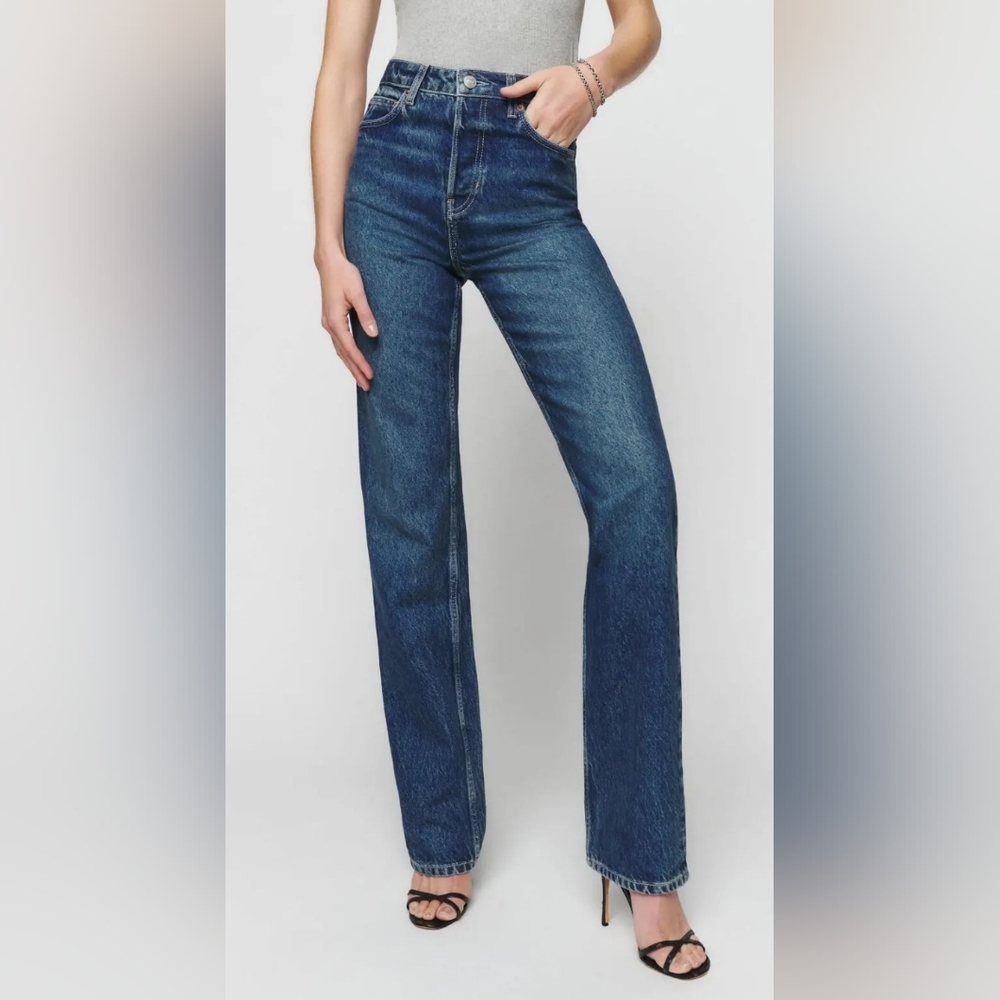Reformation Cynthia High Rise Straight Jeans Lanier Wash - Size 24
